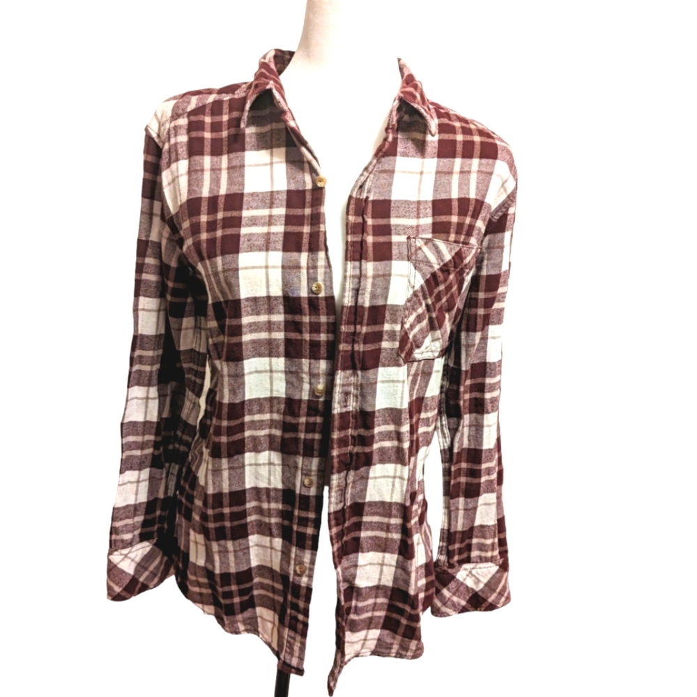 TNA Flannel Shirt. EUC. Size S Plaid in raspberry and white. Good …
